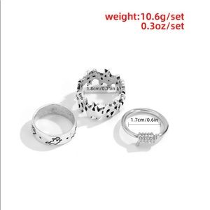 4 piece Alloy Men Flame, Wire, Ghost Ring, and Purple crystal necklace